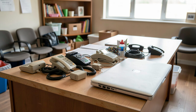 Illustration: An older desktop monitor on an office desk showing a startup program list in New York City, drawn for Curb and Container readers.